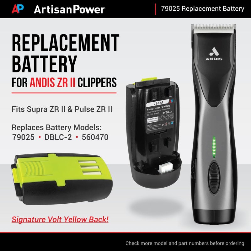 Artisan Power Replacement Battery for Andis Supra ZR II and Pulse ZR II Hair Clippers - Replaces Battery 79025 and DBLC-2 Models - Higher Capacity - Japanese Cells