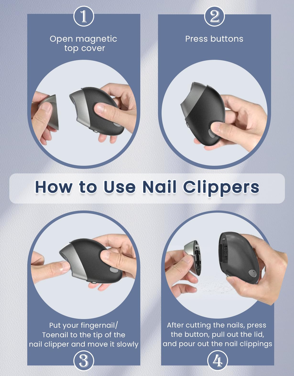 Upgraded Electric Nail Clipper with Thickened Blade Heads, Rechargeable Cordless Automatic Electric Nail File, Easy & Safe Electric Nail Trimmer for Autism Kids, Adult, Seniors Fingers/Toenails