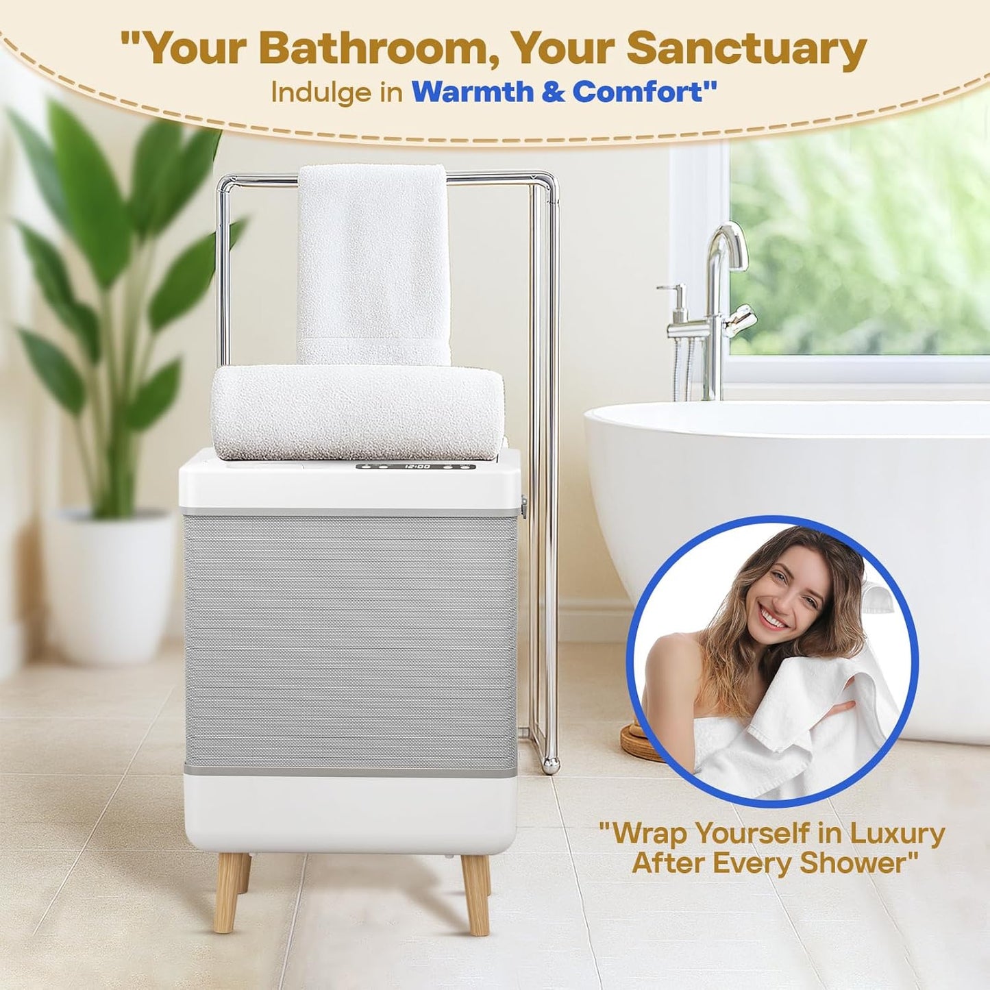 Towel Warmer - 35L Family-Sized Foldable Design with Window | Dual Safety Shut-Off & 12 Aroma Discs