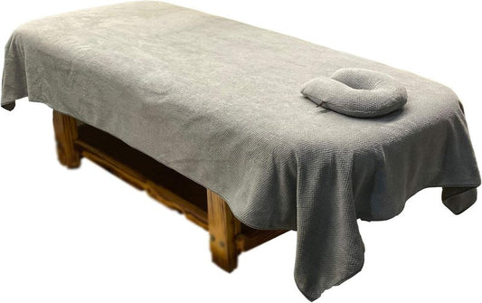 Professional Massage Linens - Soft Spa Sheet Set for Salon Tables | Gray with Face Pillow Hole