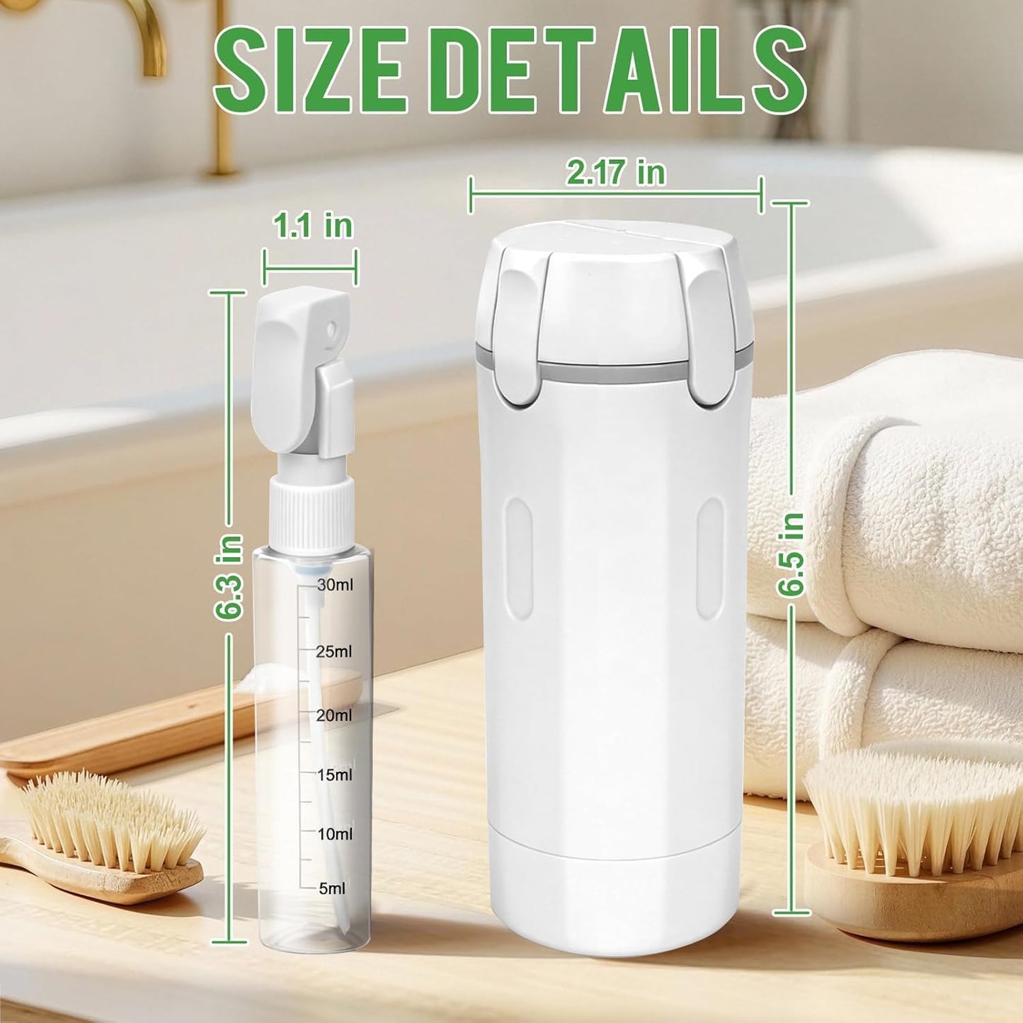 Travel Dispenser Set - 4 Pack 30ML Refillable Toiletry Bottles | Leak Proof & Portable for Shampoo, Shower Gel, Travel (White)