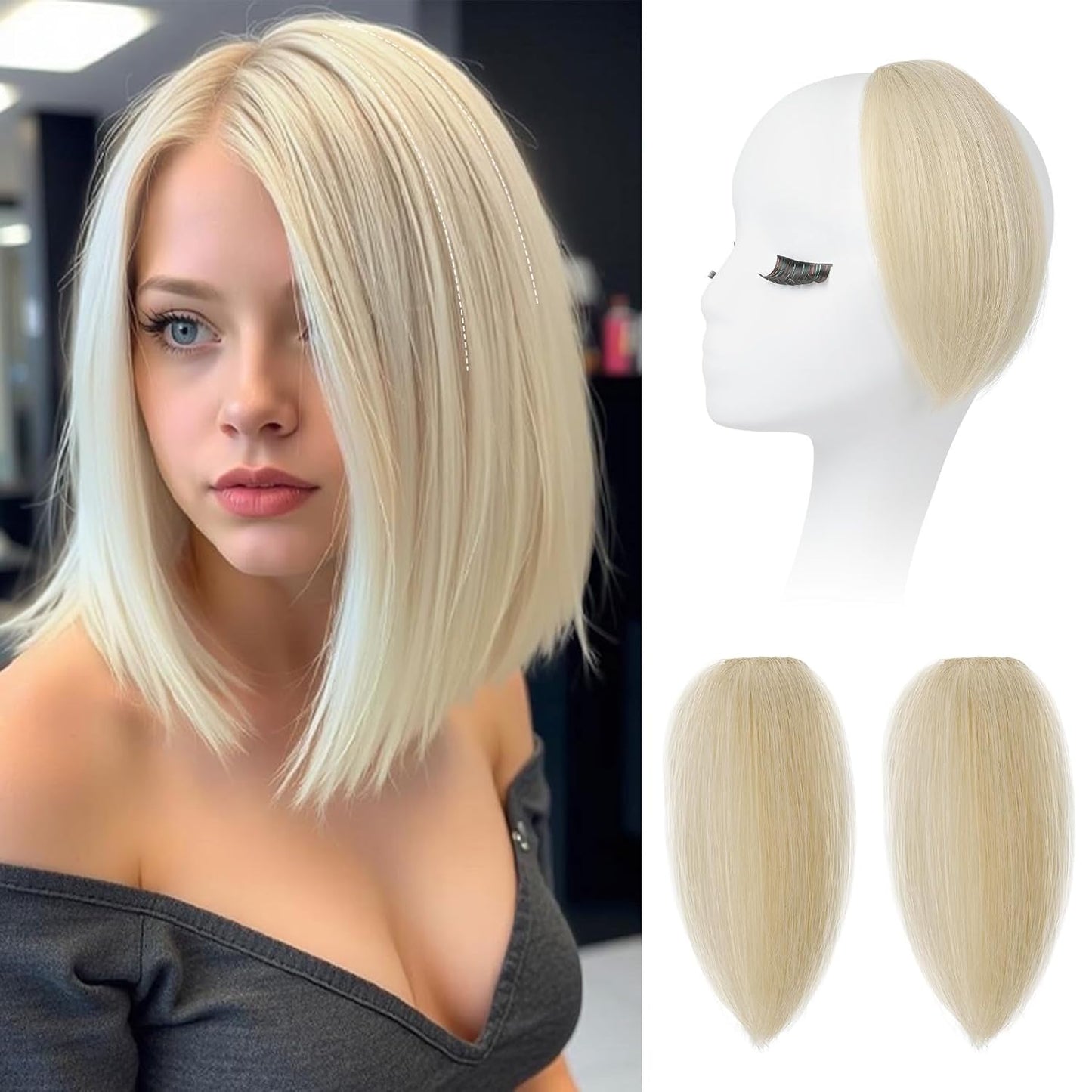 REECHO Clip In Hair Volumizer - Short Thick Hairpieces for Extra Volume | Light Brown with Blonde Highlights, 8 Inch (Pack of 2)