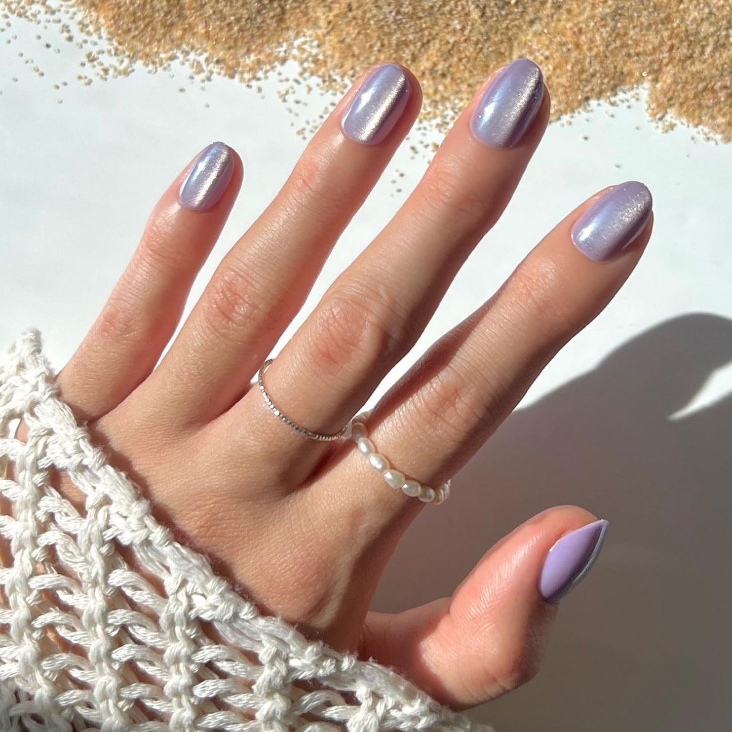 Glamnetic Press On Nails - Honey Bun | Trendy Velvet Sparkly Short Almond Nails | 30 Nail Kit with Glue, 15 Sizes