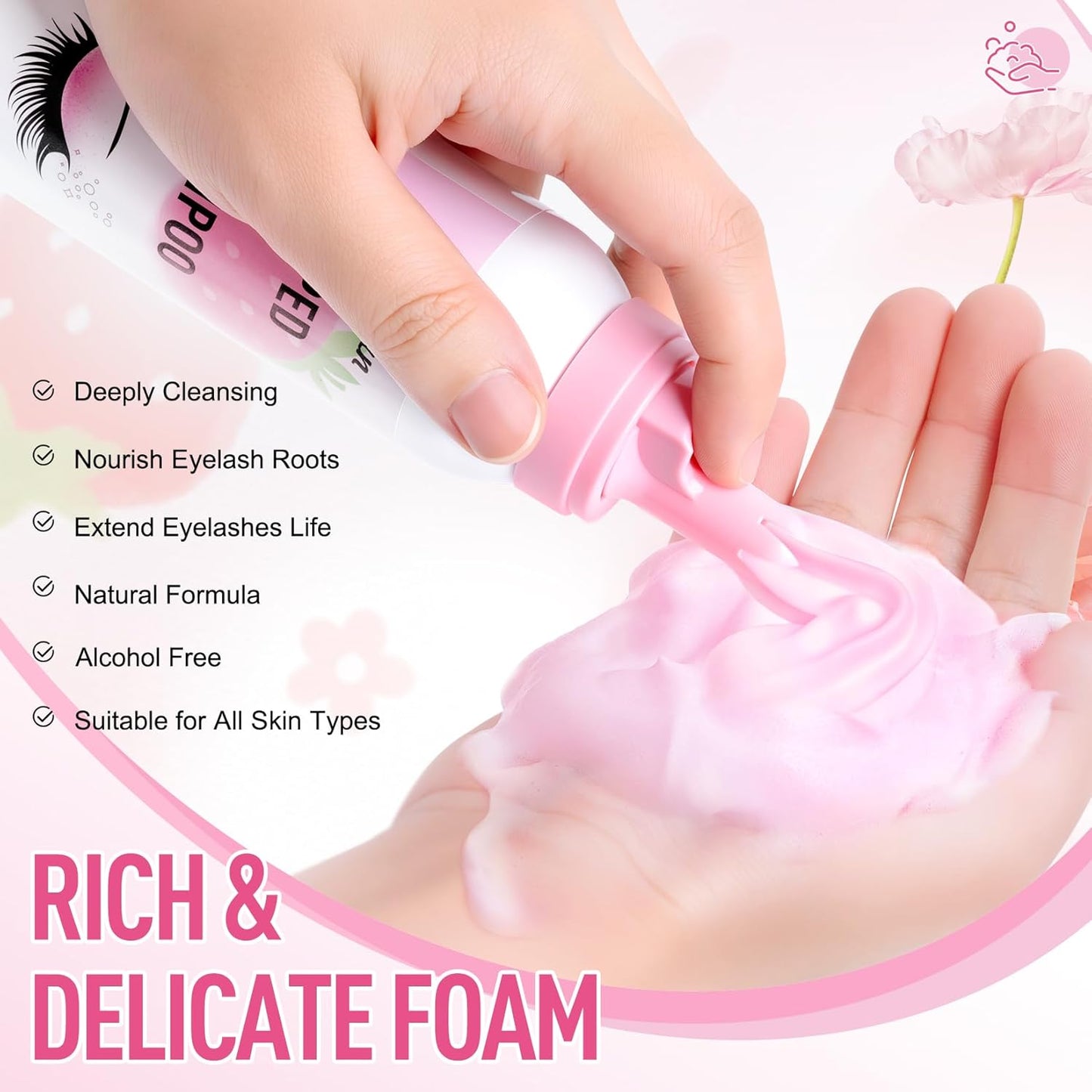 Whipped Lash Extension Cream Shampoo - 3X Concentrated Eyelash Cleaner Foam | 3.41 fl. oz | Strawberry Scent
