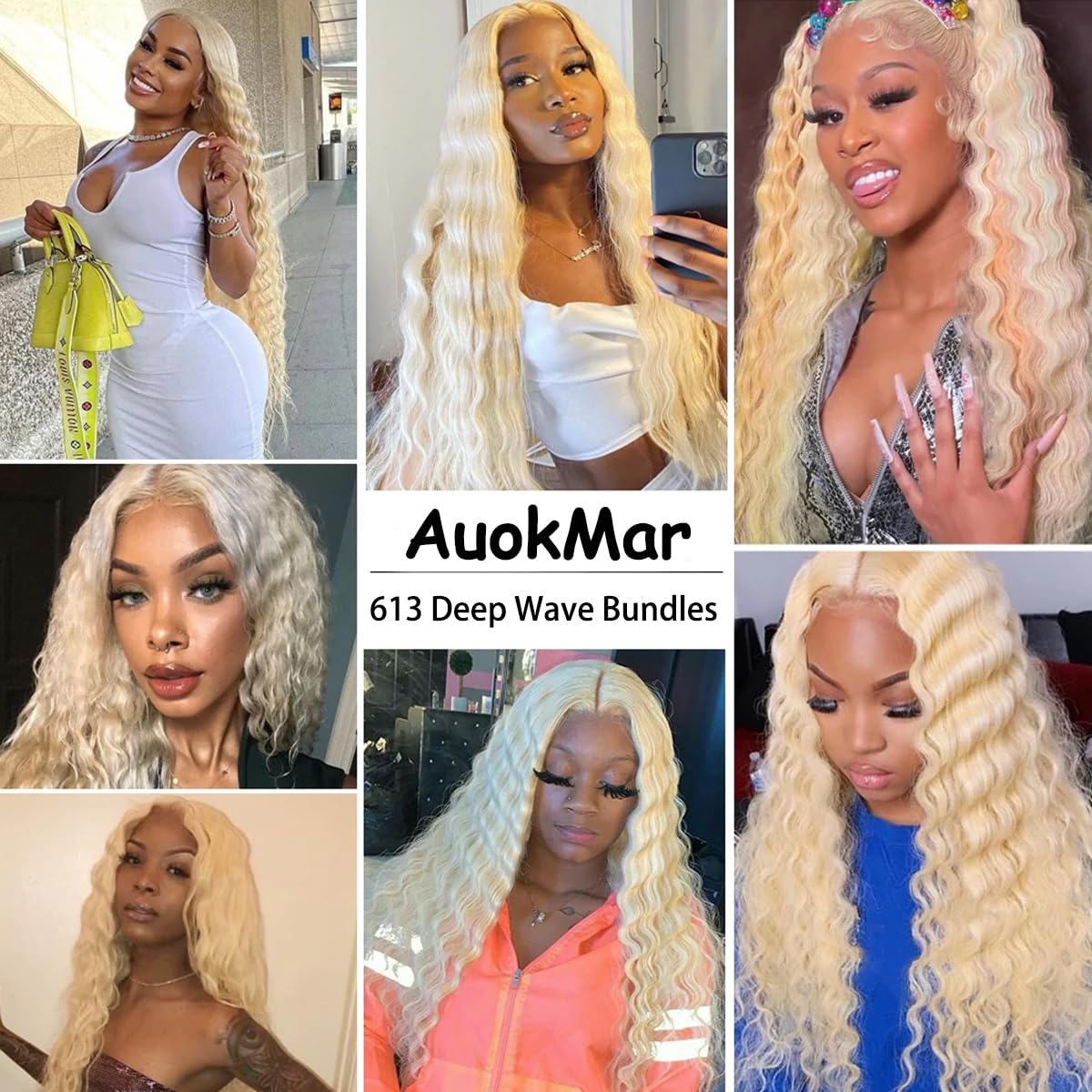 Blonde Bundles Human Hair 613 Deep Wave Bundle 16 18 20 Inch 8A Brazilian Virgin Remy 3 Bundles Blonde Wet and Wavy Bundles Hair Extensions 300g
