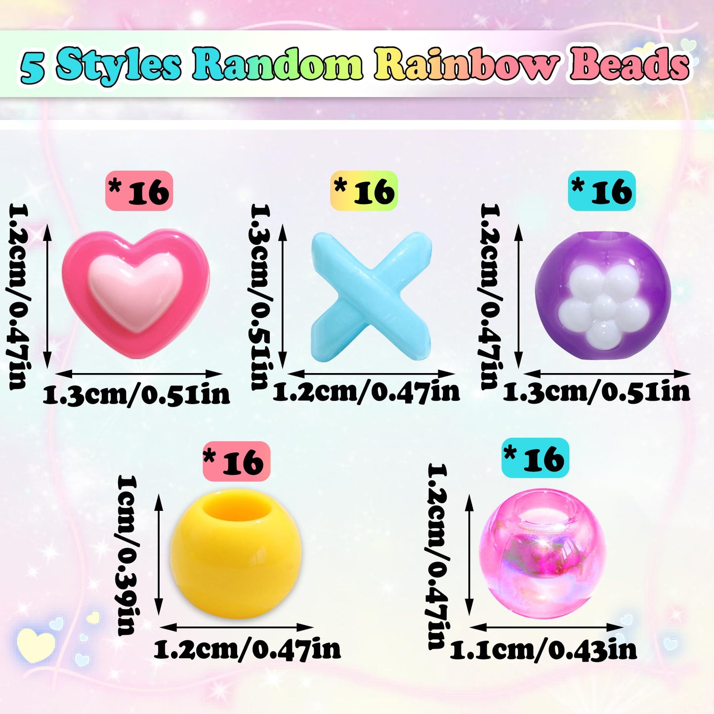 NAISKA 80PCS Colorful Braids Beads Cute Heart Flower Beads for Hair Braids Kids Random Pony Bead Set Acrylic Loc Dreadlock Jewelry Accessories for Girls