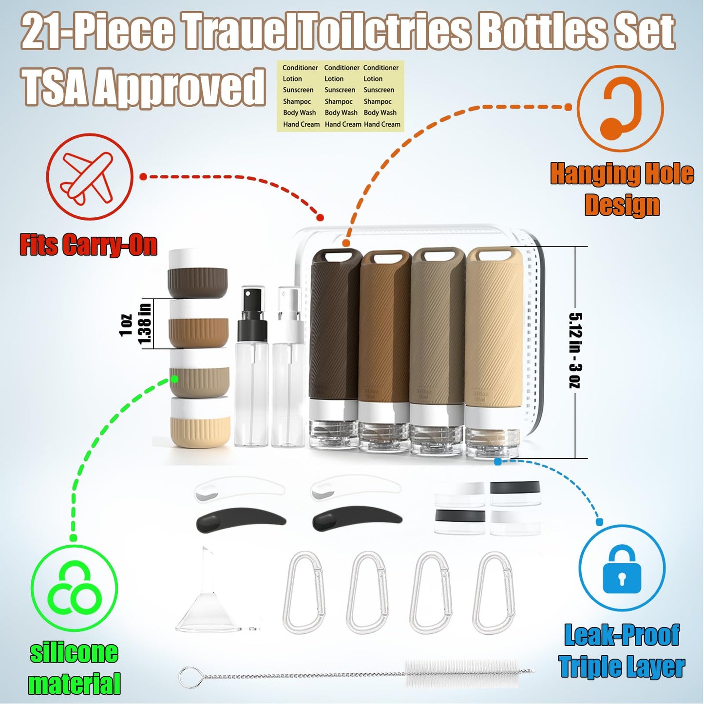 Udihch Travel Toiletry Containers 26Pcs Silicone Leakproof TSA Approved Set