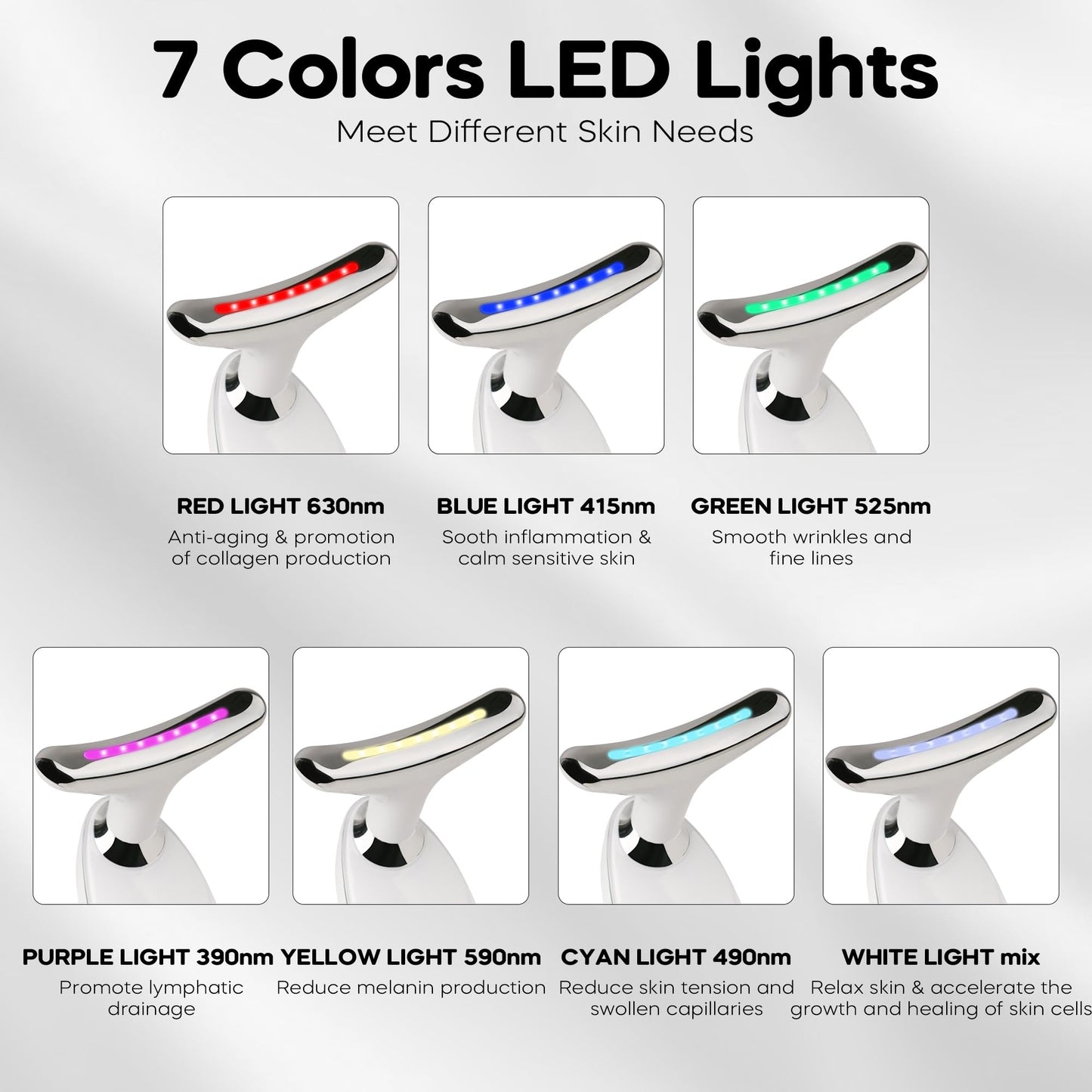 Red Light Therapy for Face, 7 Color LED Facial Light Therapy Wand for Skin Care at Home Blue Light Therapy Face Massager Tool for Neck (White)