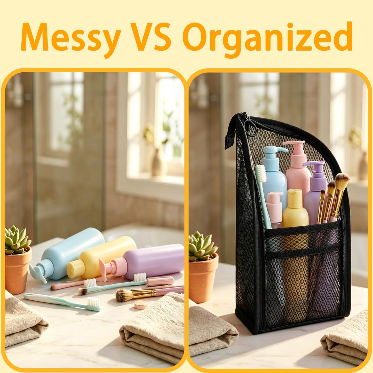 Pjsrsdaee Standing Toiletry Bag, Lightweight Portable Travel Toiletry Bag, EVA Foldable Thickened Clear Hanging Makeup Bag, Breathable Cosmetic Organizer for Travel & Bathroom (black)