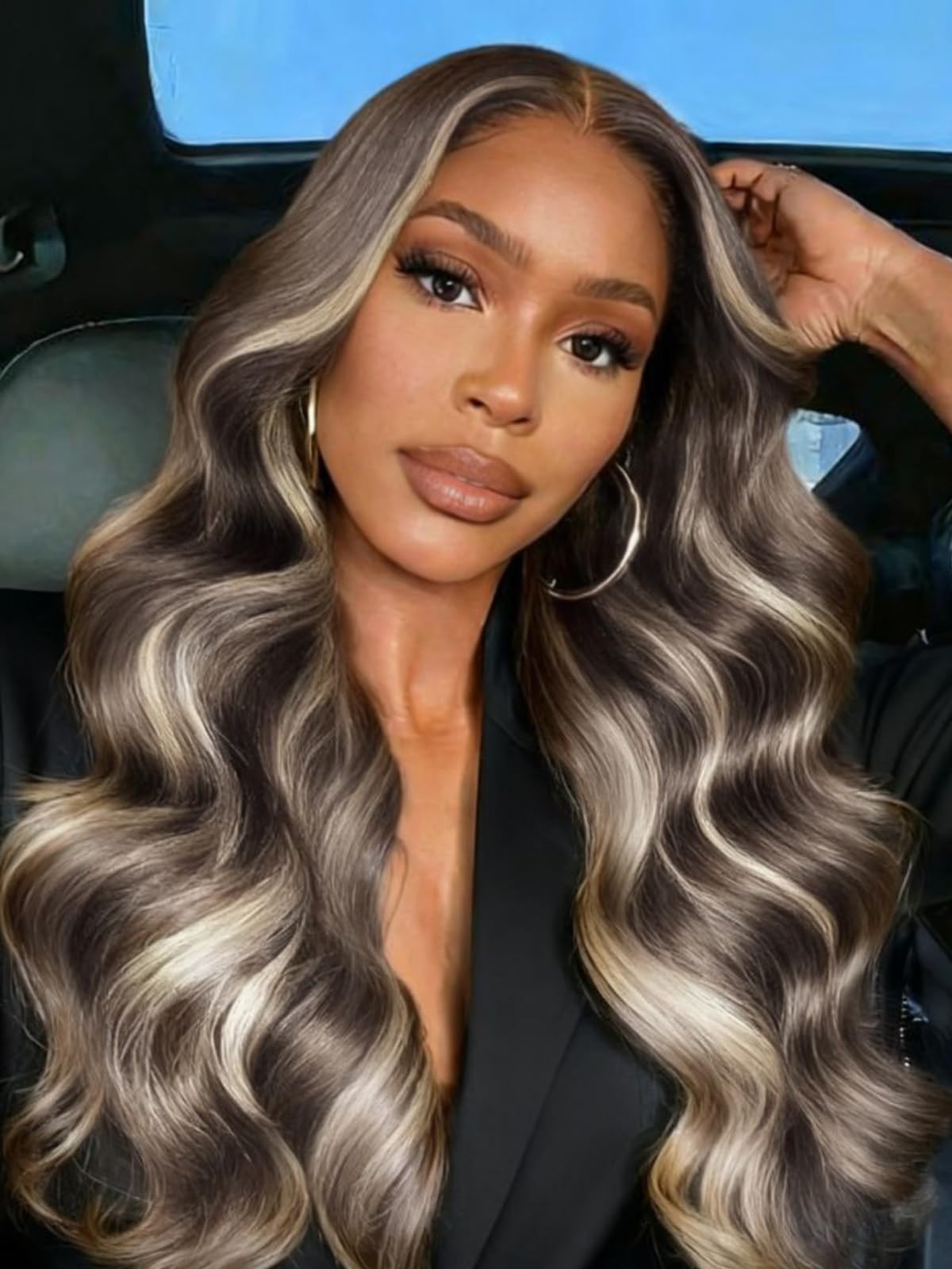 UNICE 13x4 Lace Front Wig Human Hair Body Wave,Pre-Everything Glueless Wig Pre-Plucked Pre-Cut,Ash Brown Blonde Highlight Wavy Drawstring Wig, Face Framing Layers,No Slip,Ready to Wear 16 inch