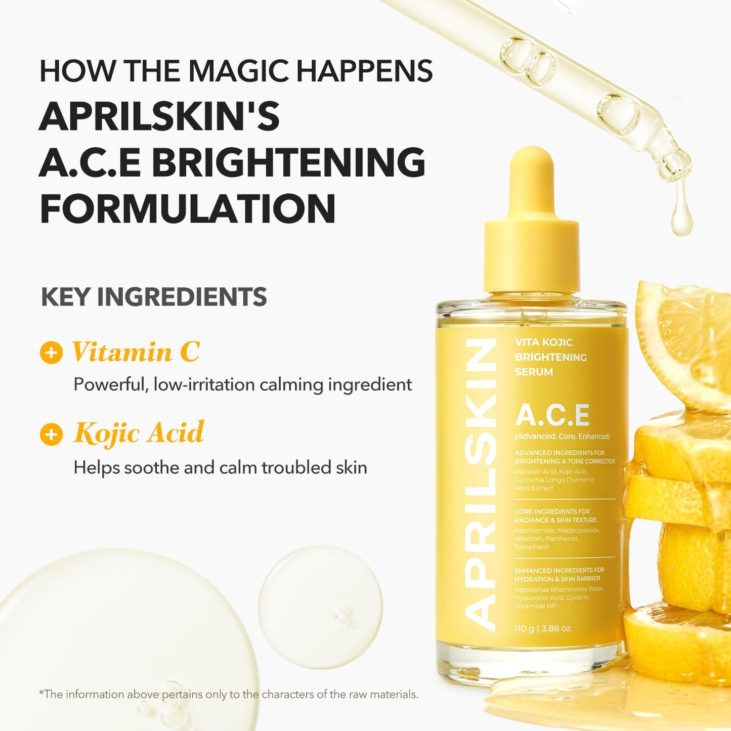 APRILSKIN A.C.E Serum - Vita Kojic Brightening Serum with Kojic Acid & Vitamin C | 3.88 oz for Even Skin Tone