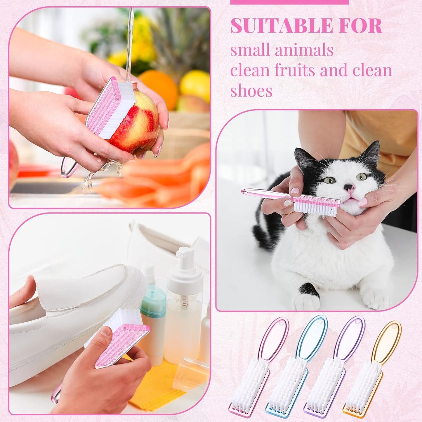 Nail Brushes for Cleaning - Ergonomic Handle Grip Pedicure Scrubbing Tool | Multicolor Set of 12