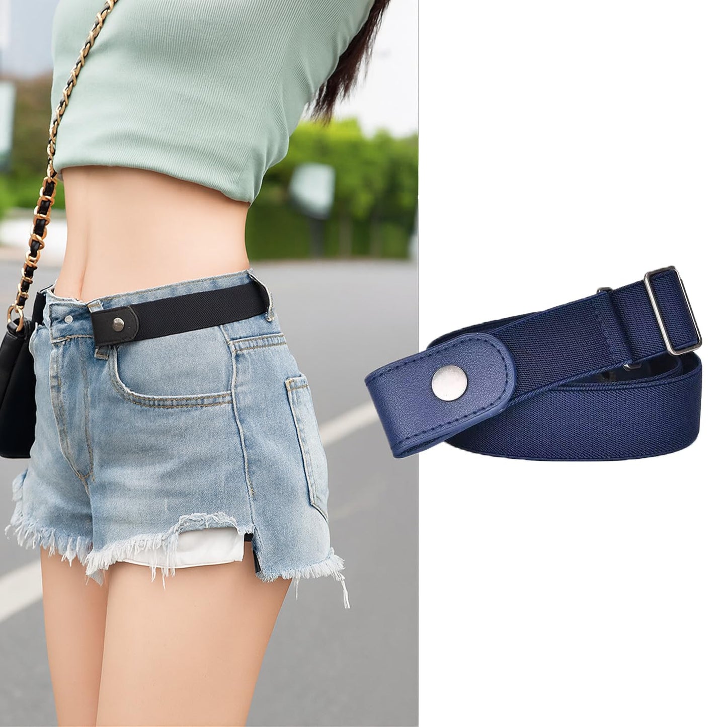 No Buckle Elastic Belt for Men and Women, Invisible Buckle-Free Stretch Belt with Adjustable Fit, Comfortable Waistband for Jeans, Pants, Travel, and Daily Wear Blue