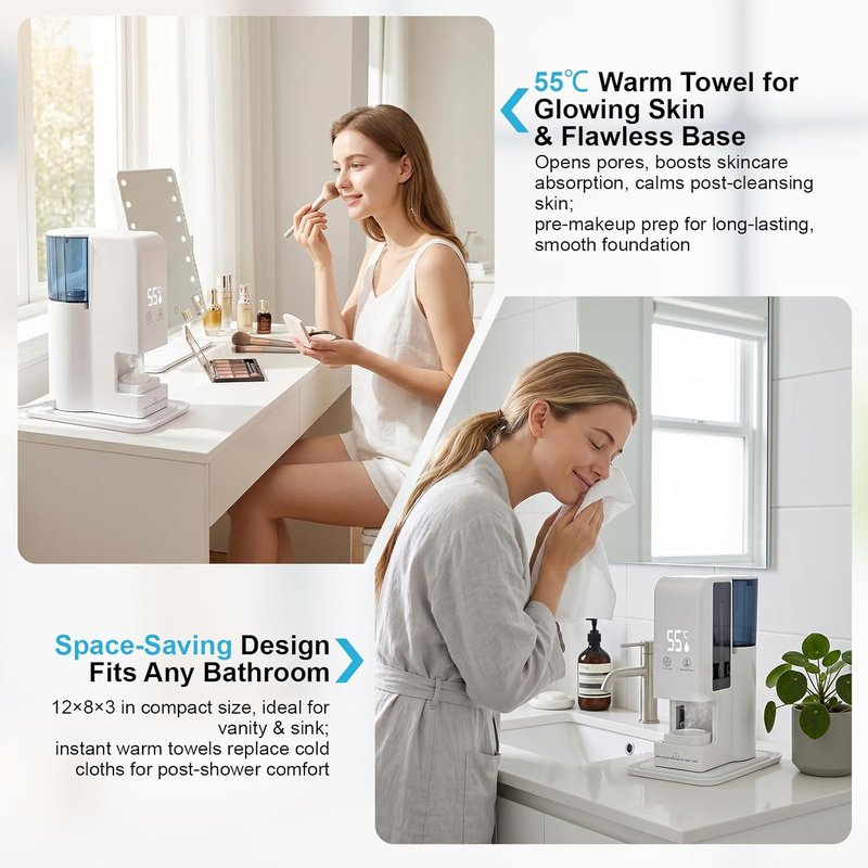 Towel Warmer Machine - Portable Face Towel Heater with Steam | 5-Second Fast Heating, 55°C (131°F) Constant Temperature, 100PCS Towels Included