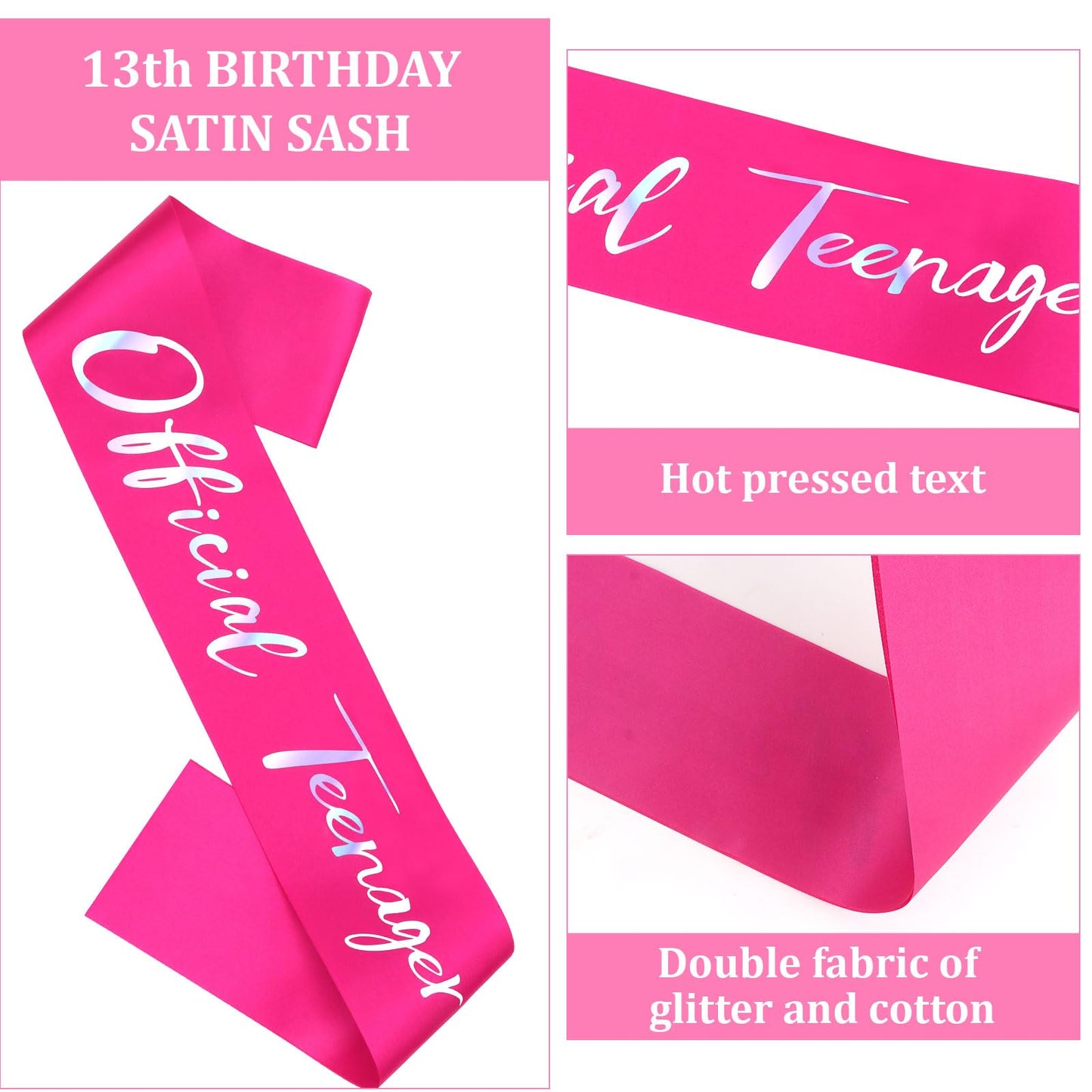 Semato 13th Birthday Decorations for Girls Hot Pink 13th Birthday Sash and Tiara Kit Gifts for Girls