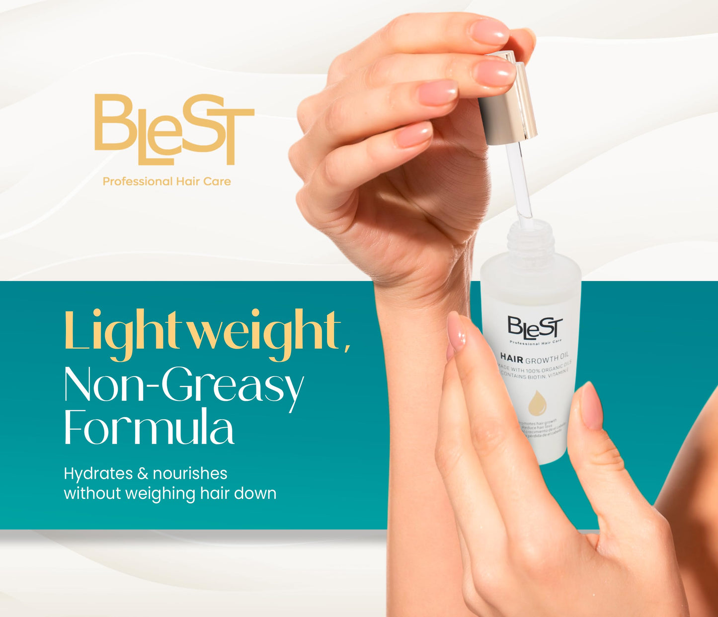 BLEST PROFESSIONAL HAIR CARE Organic Hair Growth Oil with Biotin & Vitamin E – Lightweight Hair Oils for Hair Growth and Strength – Vegan Hair Treatment Oils for Scalp Health and Shine – 30ml