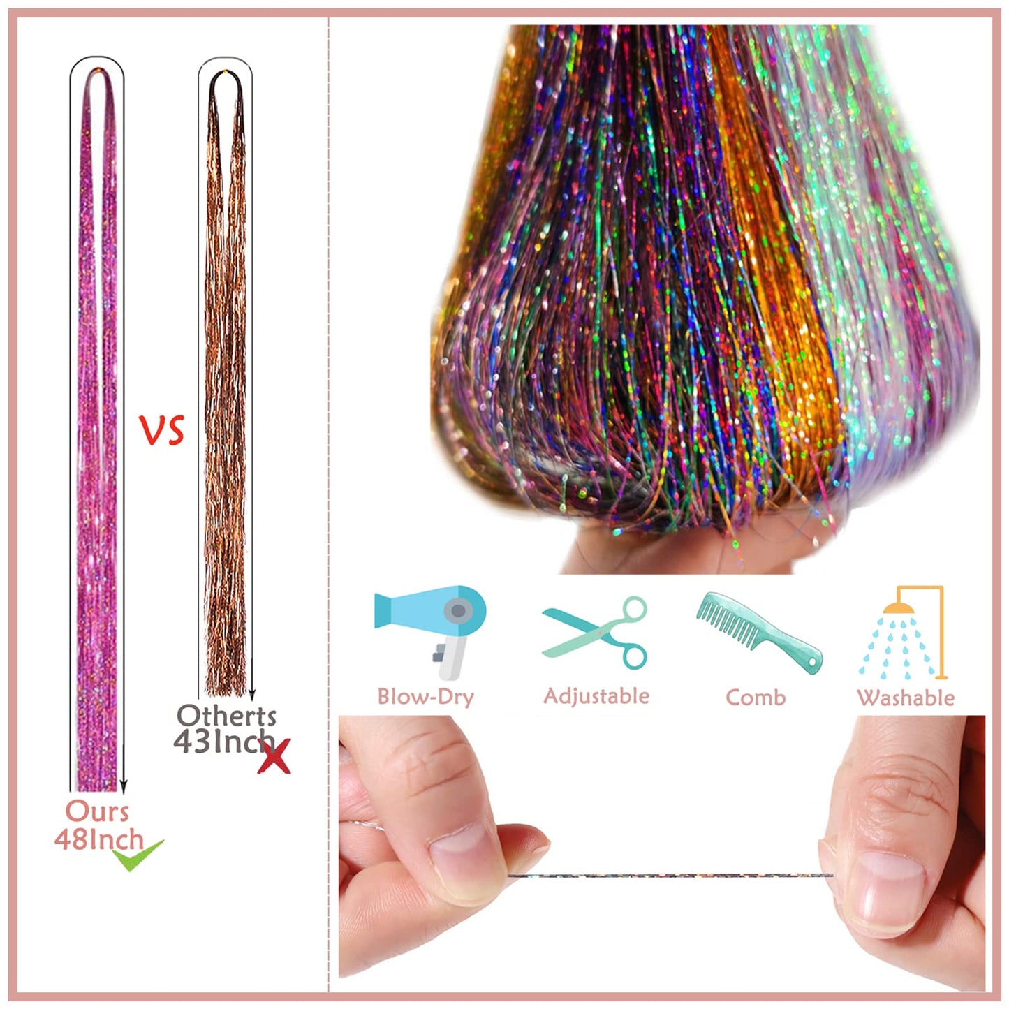 Hair Tinsel Kit, 18 Colors Glitter Tinsel Hair Extensions with Tools