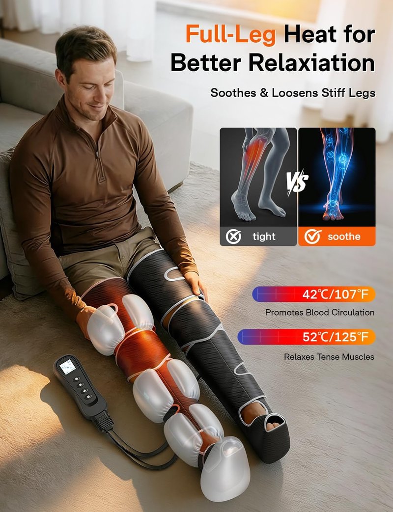 Leg Massager for Circulation & Pain Relief - Heat & Compression | 5 Modes, 4 Intensities, 2 Heat Settings