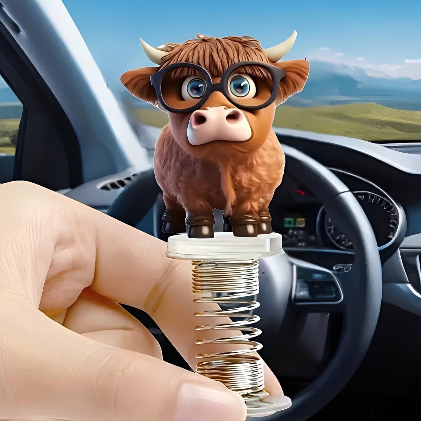 Acrylic Car Accessories and Home Decoration Creative Shaking Spring Highland Cow Design, Suitable for Car, Home Furnishings, Desk and Bicycle, Ideal Christmas Gift for Friends & Family