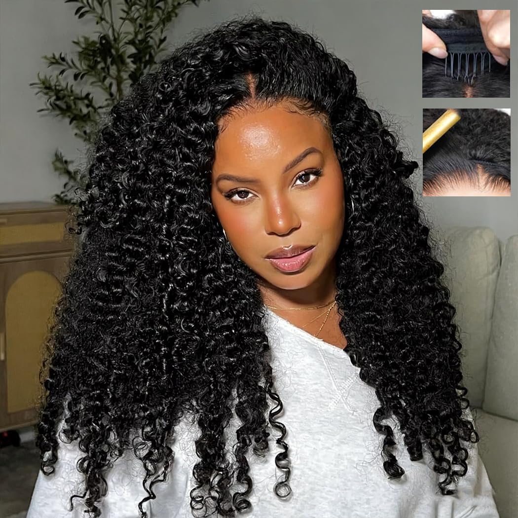 Burmese Curly Half Wig - 28 Inch Human Hair Wig for Black Women | Glueless, Natural Black, Beginner Friendly