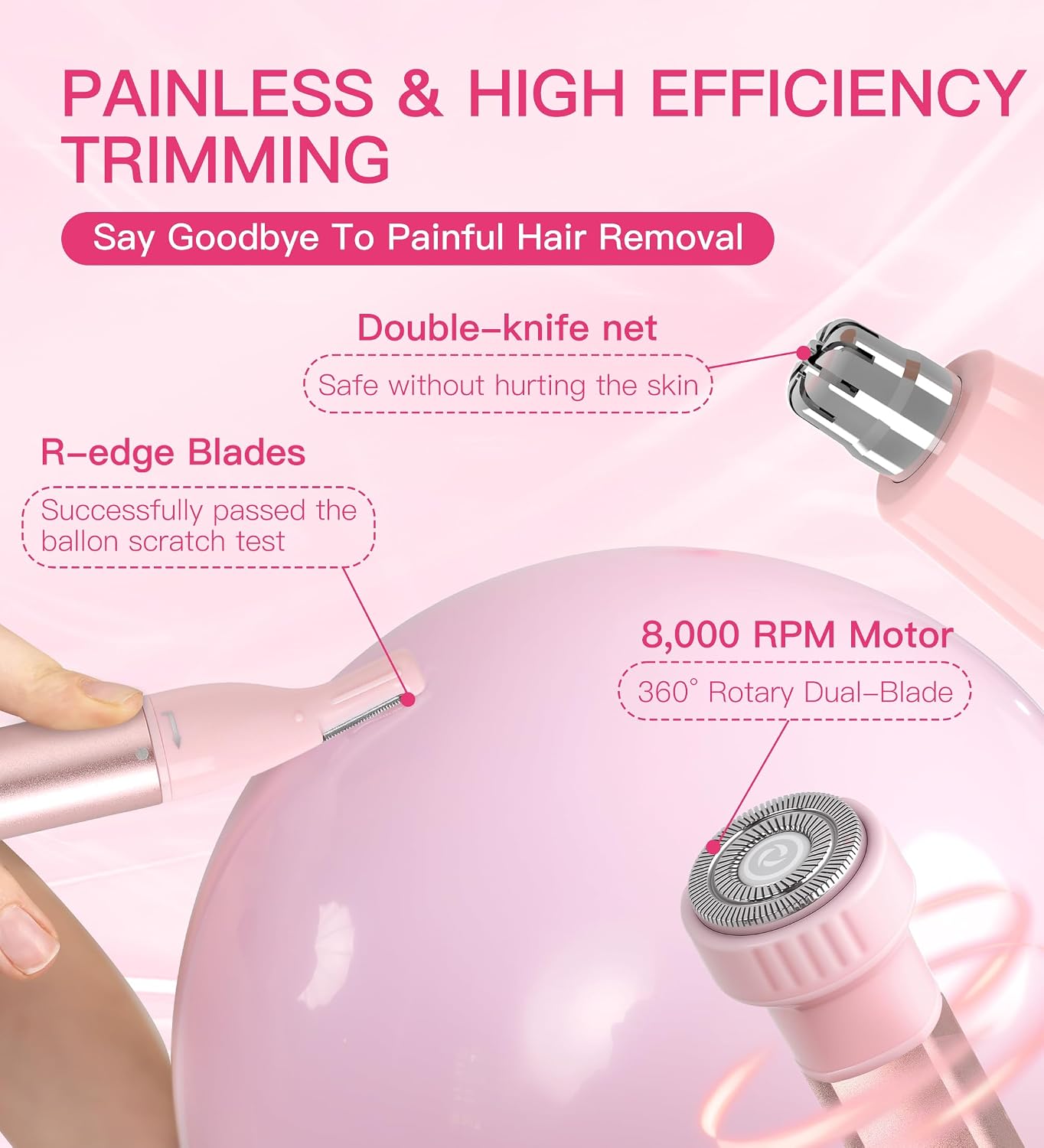 Nose Hair Trimmer for Women - 3-in-1 Facial Hair Removal | Rechargeable, Waterproof, Portable - Pink
