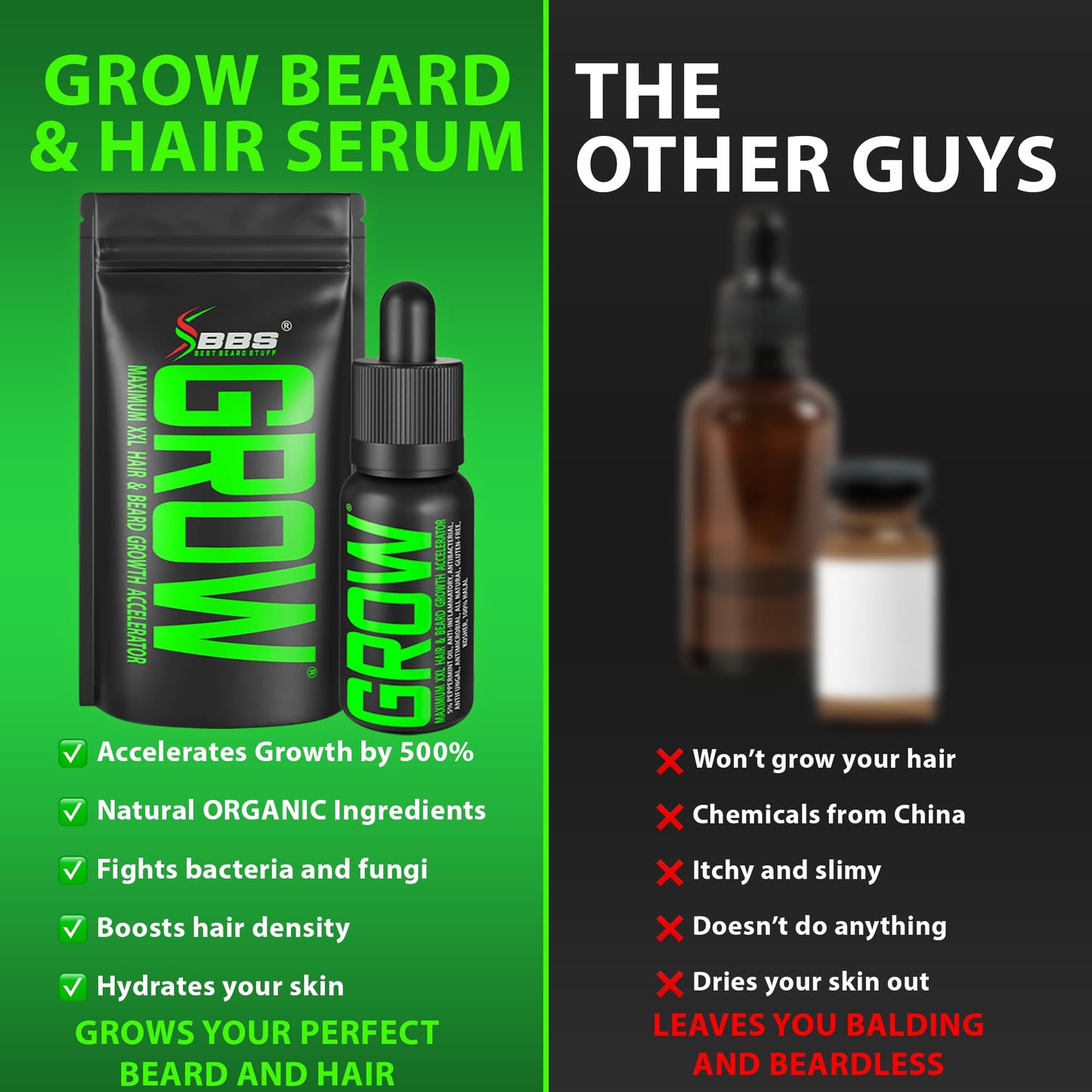 Beard Growth Serum - GROW Maximum XXL Beard Growth Oil for Men -Thickens & Fills Patches - Facial Hair & Scalp Treatment - Beard & Hair Thickening Conditioner & Enhancer