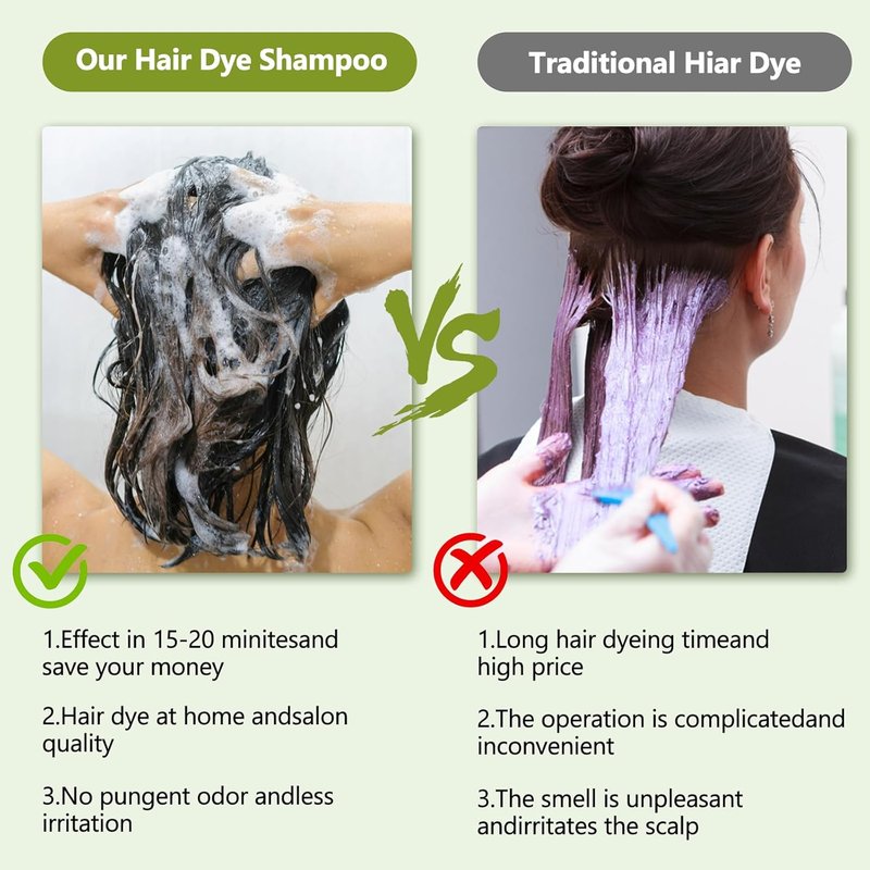 Black Hair Dye Shampoo - 100% Gray Coverage | Natural Herbal Formula, Nourishing & Ammonia-Free