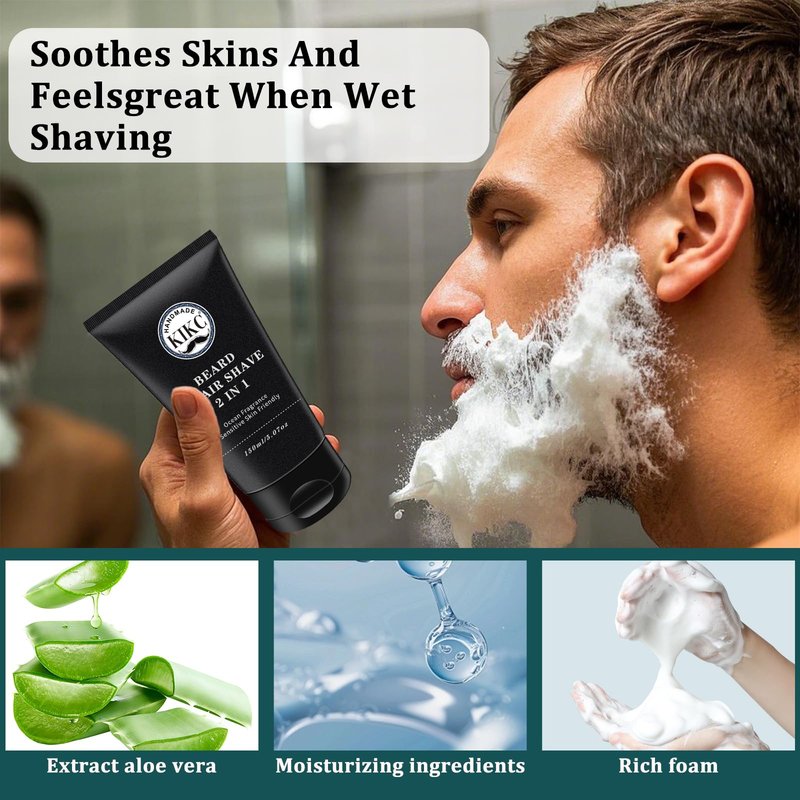 KIKC Shaving Soap and Shaving Cream Kit,Sandalwood Scent Shave Soap for Men,Shave Cream with Ocean Fragrance, a 3.5oz Soap, a 2 in 1 Shave Cream 150ml for Wet Shaving