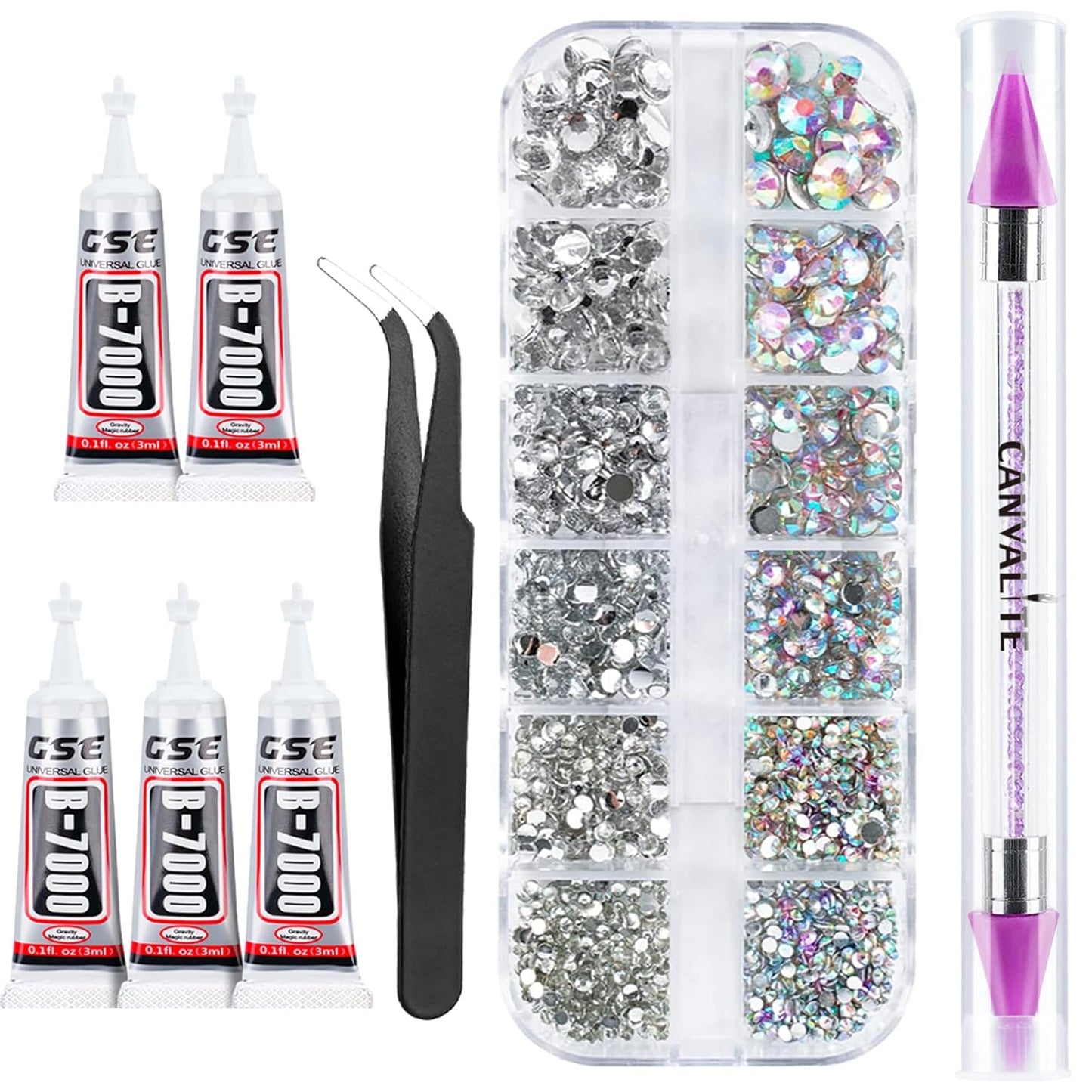 Canvalite 35000Pcs Multicolor Flatback Rhinestones - 3mm Bedazzling Kit with Glue & Tools for Crafting