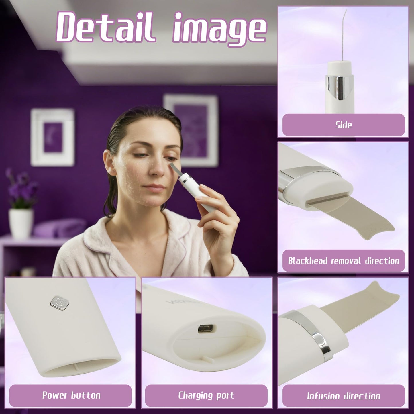 Lixeszt Multifunctional Facial Spatula Pore Cleaner Tool for Deep Cleansing，Serum Infusion， Skin Lifting，Pore Cleansing with Timer Function for Facial Skincare Gift Remov