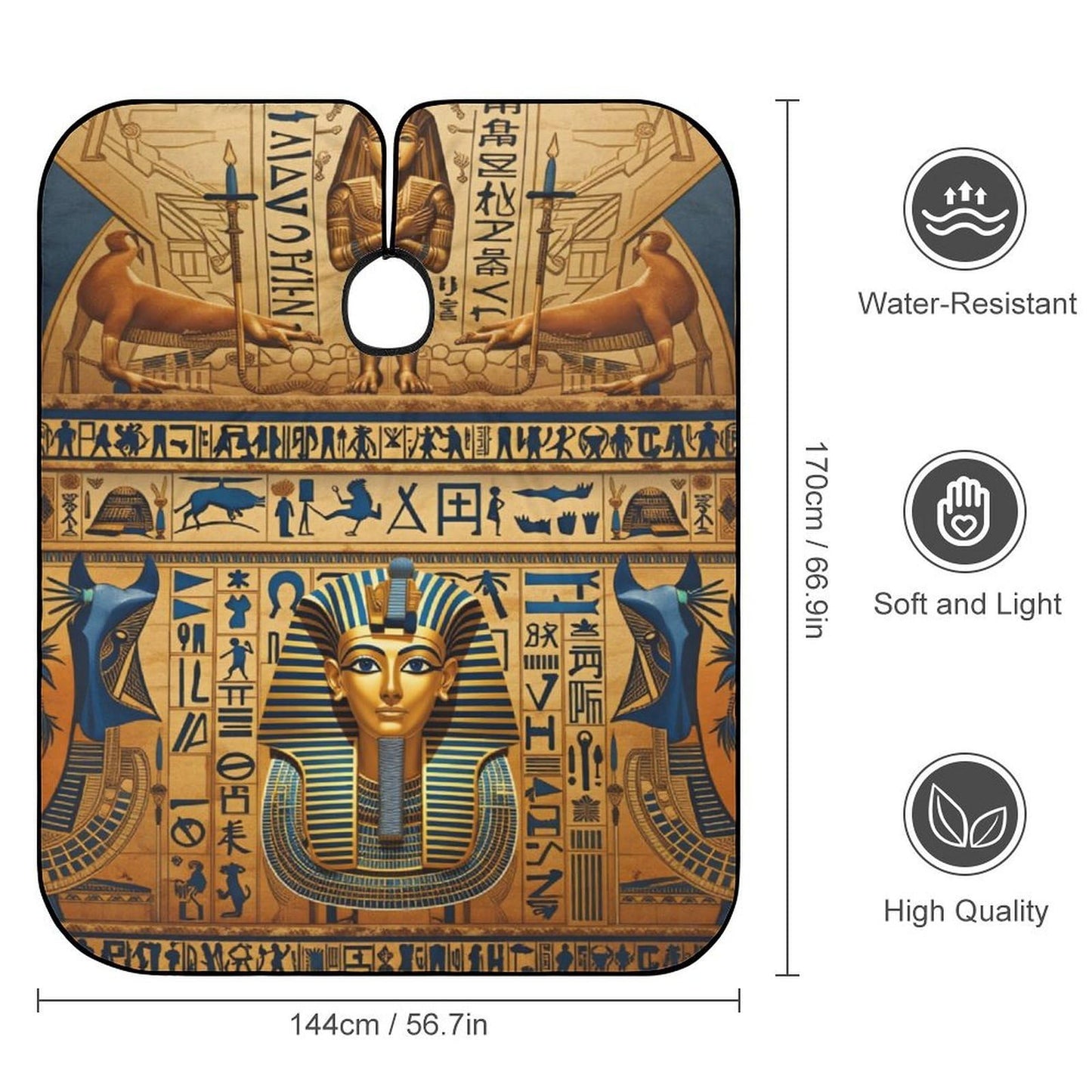 PGDFHGF Egyptian Pharaoh Hieroglyphics Adult Barber Apron for Men Women, Soft Durable Hairdressing Cape with Adjustable Snap Closure for Home Use Barbershops Salons