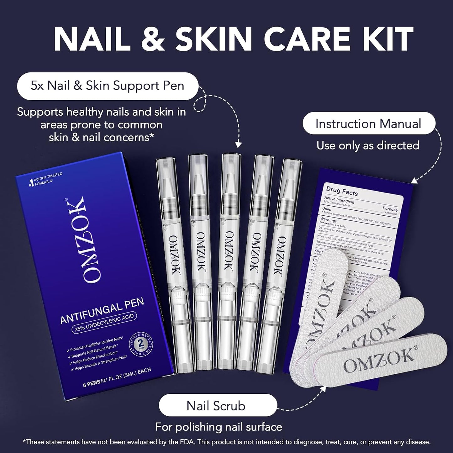 Toenail Fungus Treatment Pen - Extra Strength 25% Undecylenic Acid | Tea Tree & Jojoba - 5 Pack Fungal Nail Repair Kit