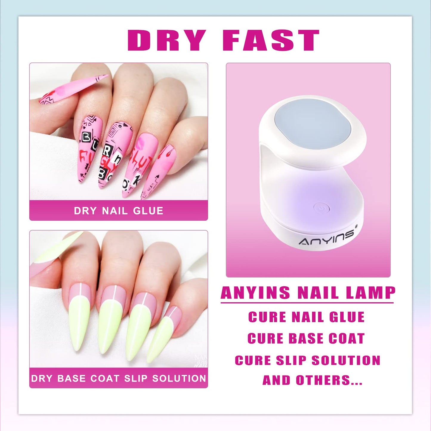 ANYINS Mini UV Light for Gel Nails, UV Light for Nails Nail Lamp Portable UV Nail Lamp 16W UV Lamp Professional UV Lamp for Gel Nails Innovative Nail Dryer for Nail Art