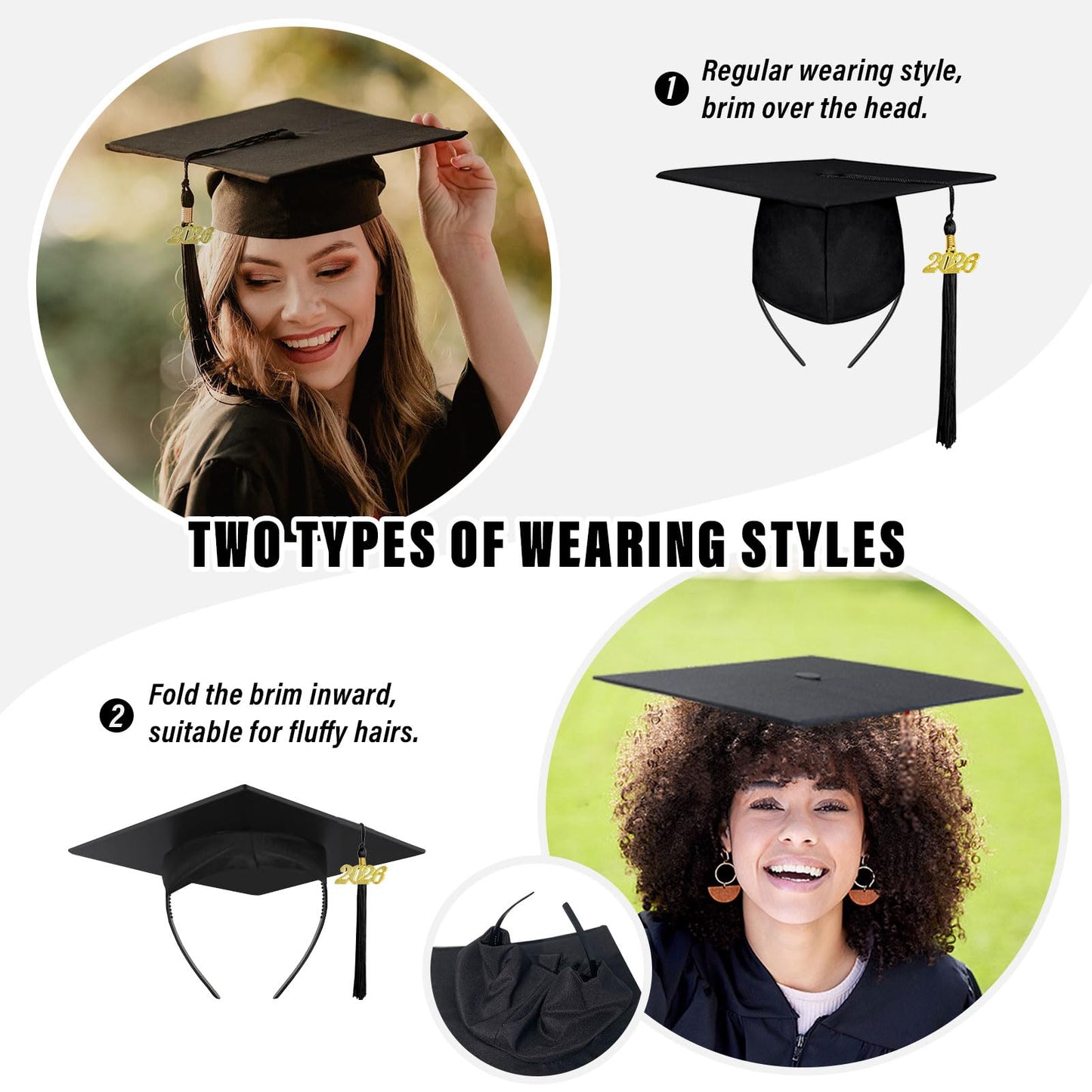 unibouti No-Slip Graduation Cap Headband, 2 Pcs Comfortable Grad Cap Headband Insert with Eva Foam Sticker, Reliable Grip for All-Day Ceremony, Fits Most Head Sizes