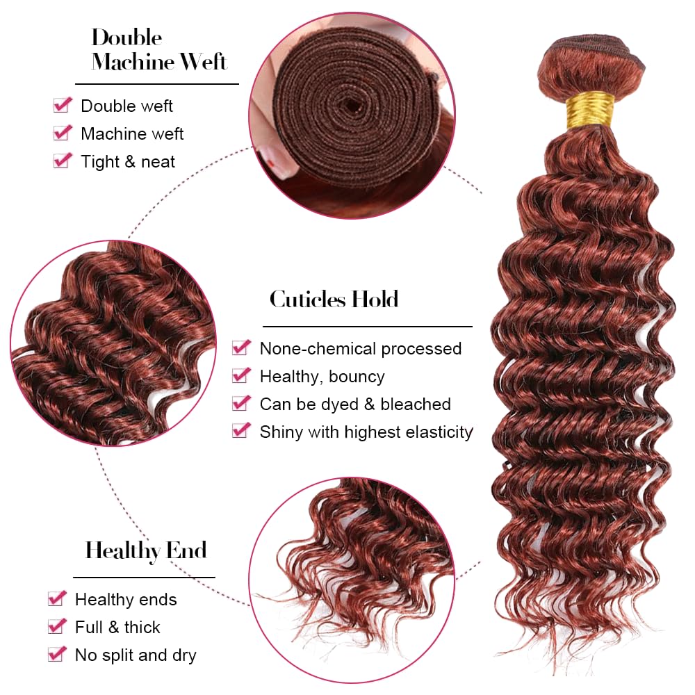 Reddish Brown Bundle Color 33 Deep Wave Human Hair Bundles Auburn Brown 1 Bundle 18 Inch Color 33 Copper Deep Curly Bundles For Black Women