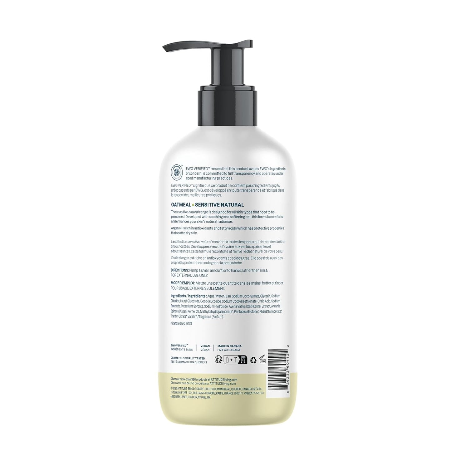 ATTITUDE Moisturizing Hand Soap for Sensitive Skin - Oat & Argan Oil, Vegan, 16 Fl Oz