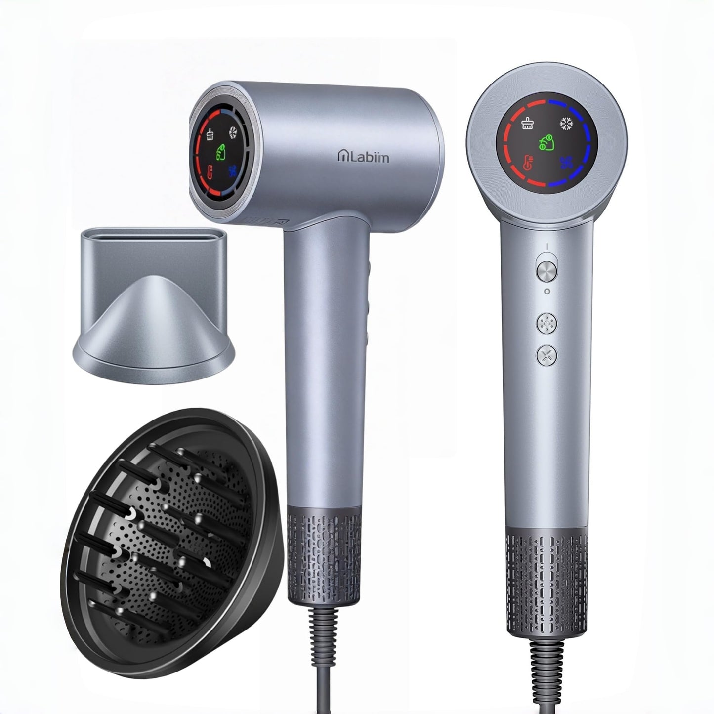 Labiim Hair Dryer, High-Speed Ionic Low Noise Blow Dryer with Brushless Motor for Fast Drying, Thermo-Control Quiet Compact Hairdryer with Nozzle Attachment for Home Salon Travel, Dark Grey