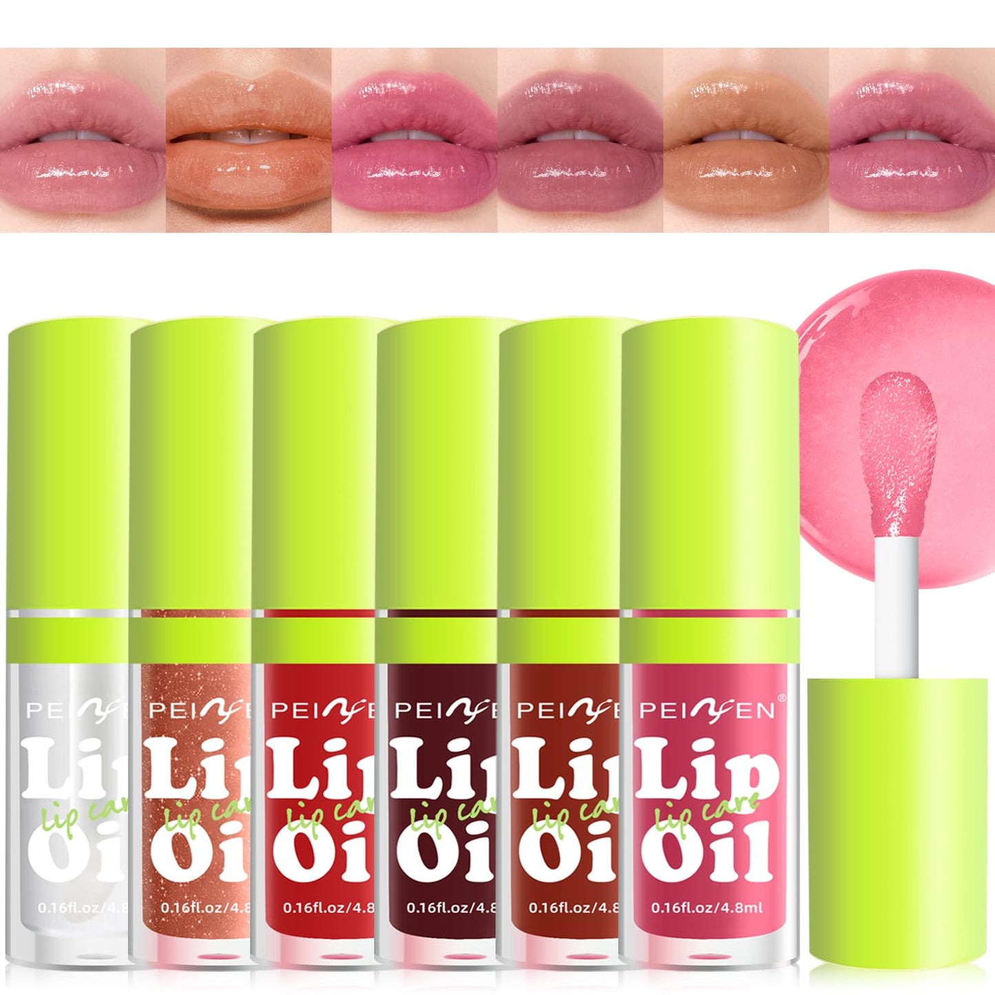 Hydrating Lip Oil Set - 6 PCS Big Brush Head Gloss | Nourishing, Non-Sticky, Long-Lasting Shine