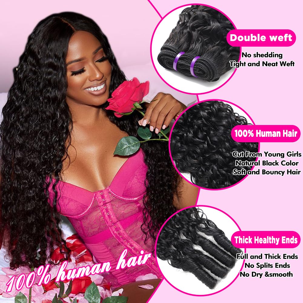 3C4A Burmese Curly Human Hair 4 Bundles (18 20 22 24 Inch) 12A Unprocessed Burmese Virgin Water Wave Hair Bundles Spiral Curly End Human Hair Weft Extensions for Black Women Natural Black