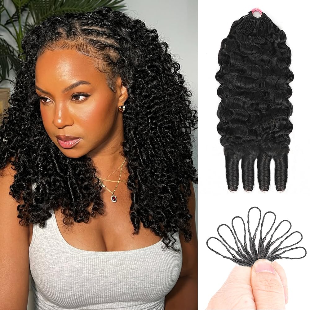 Burmese Curly Crochet Hair - 120g Knotless Pre-Separated Bundles | 16-Inch Natural Black for Black Women