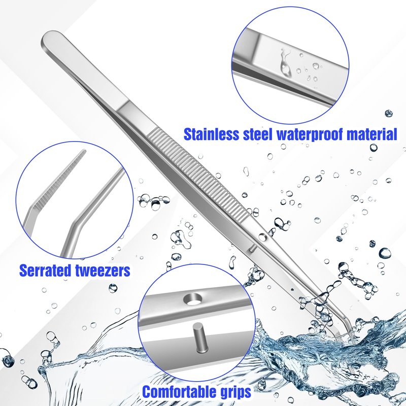 24Pcs Stainless Steel Tweezers with Curved Serrated Tip, 6Inch Long Tweezer for Crafting, Non-Slip Sewing Machine Tweezers High Precision Multipurpose Tweezer for Craft Sewing (Silver)