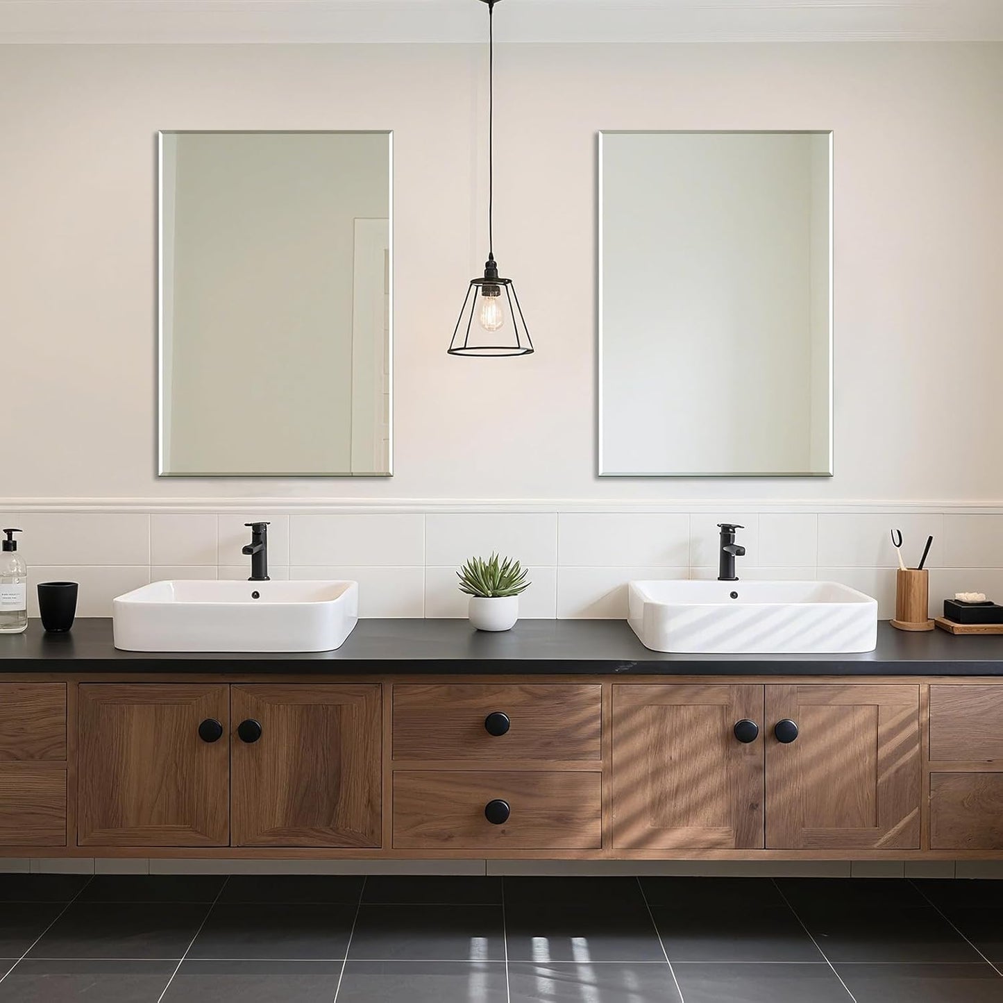 Frameless Bathroom Mirror - Rectangle Beveled Edge, Shatterproof Tempered Glass | 24" x 16" for Versatile Hanging