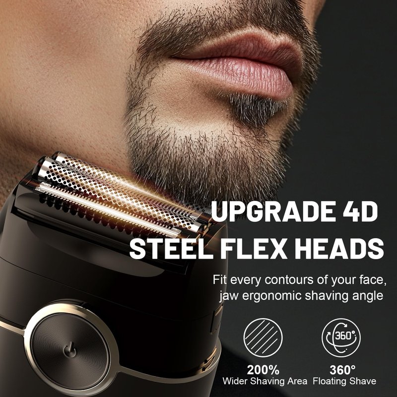 Welclux Rechargeable Electric Razor for Men: Mini Foil Shavers for Men with 4 Floating Blades - Dual-Speed & LED Display, 120Min Runtime, IPX7 Waterproof Face Shaver, USB-C