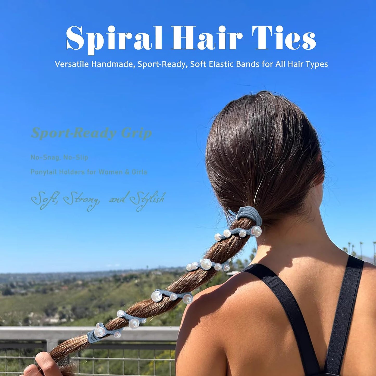 Pearl Hair Ties for Women - Hand-Braided Sport Ponytail Holders | Tangle-Free 16” Wraps in Hot Pink, Blue & Green (3 Pack)