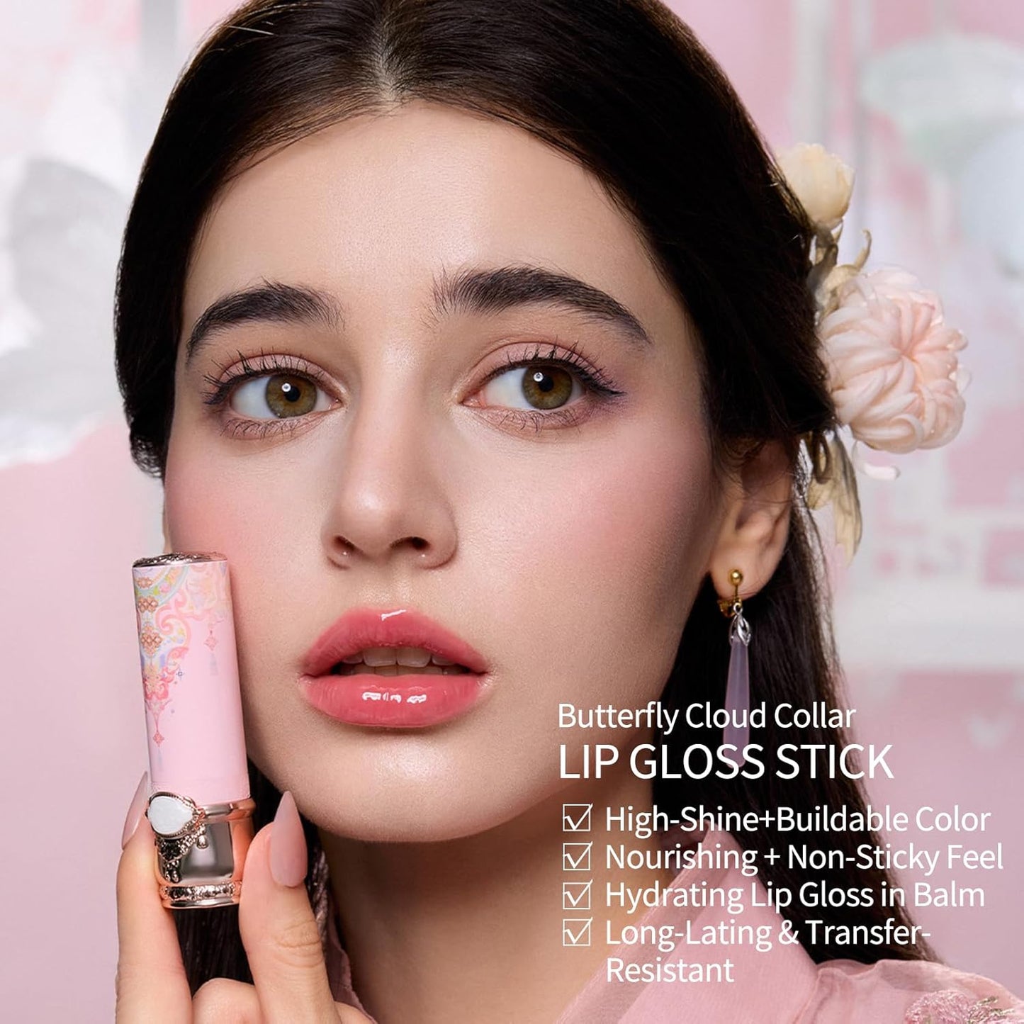 Butterfly Cloud Collar Lipstick - Hydrating Glossy Lip Balm | Moisturizing Pink Tint (C05 Peach Blossom)