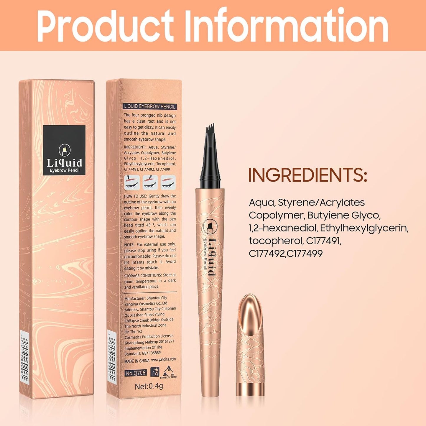 4D Liquid Eyebrow Pen - Microblading Pencil for Precise Brow Definition | Long-Lasting Waterproof (Black)