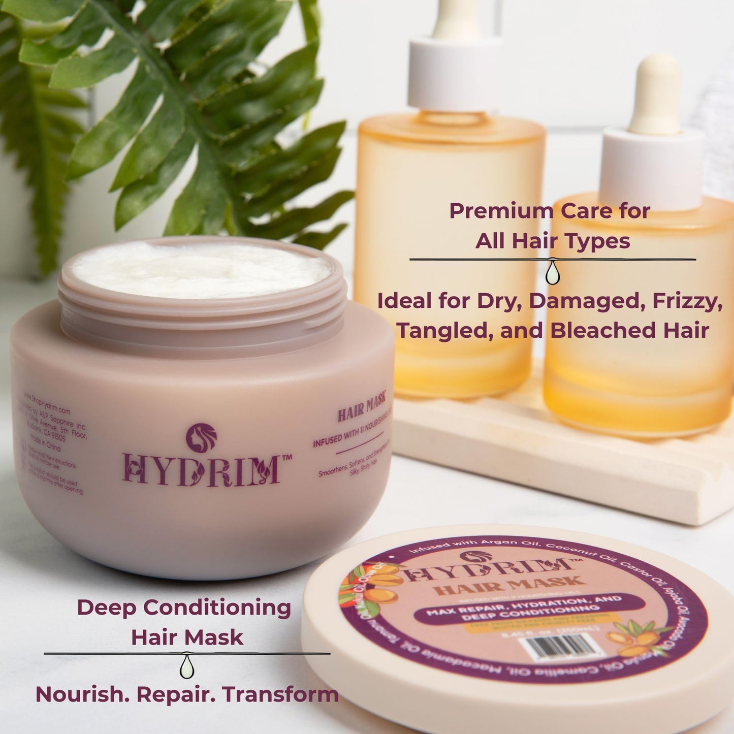 Hydrim Argan Oil Hair Mask, Deep Conditioning for Dry Damaged Frizzy Hair, Hydrating, Repair Treatment, Infused with 11 Nourishing Oils, Fresh Floral Aroma, 8.45 fl oz