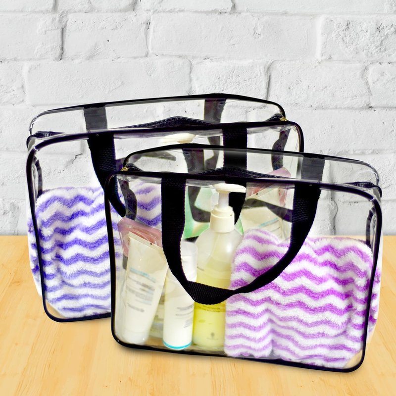GEMLORD Large Clear Cosmetic Organizer - 12 Piece Makeup Bag Set | PVC Travel Toiletry Bags with Zipper and Handle