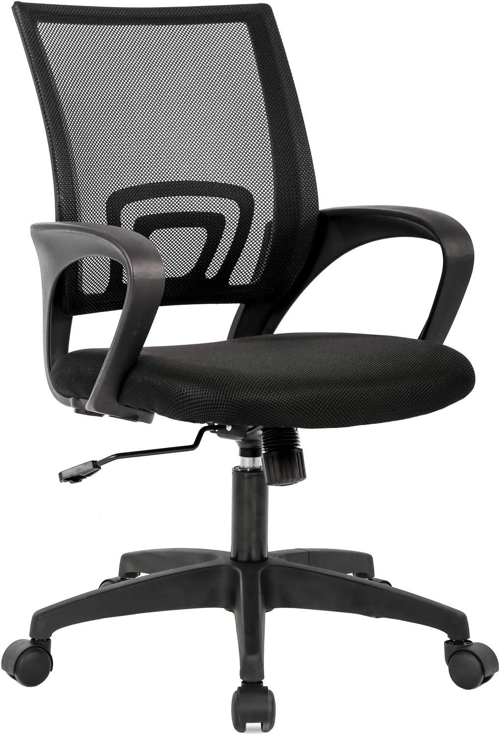 Ergonomic Office Chair - Mid-Back Swivel Desk Chair with Breathable Backrest & Lumbar Support | Adjustable Height | Black