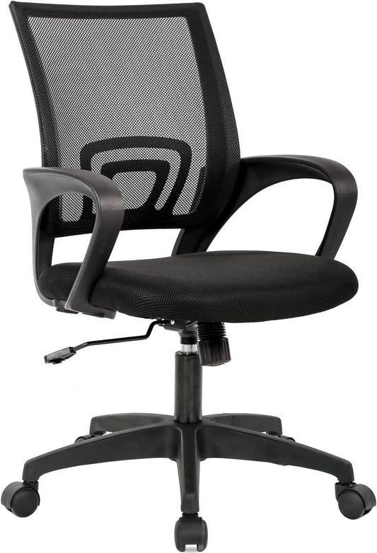 Ergonomic Office Chair - Mid-Back Swivel Desk Chair with Breathable Backrest & Lumbar Support | Adjustable Height | Black